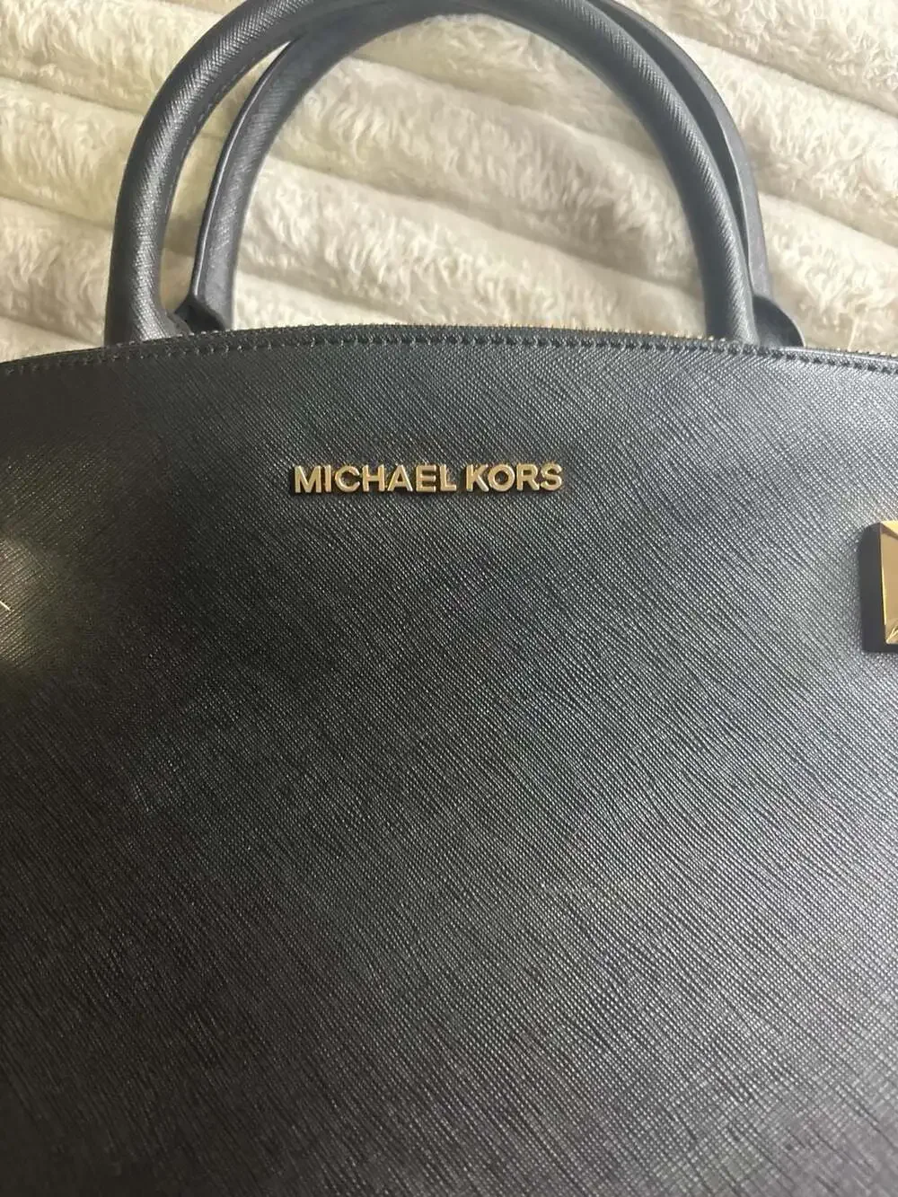 Michael Kors Karla Medium East West Satchel in Black Saffiano Leather